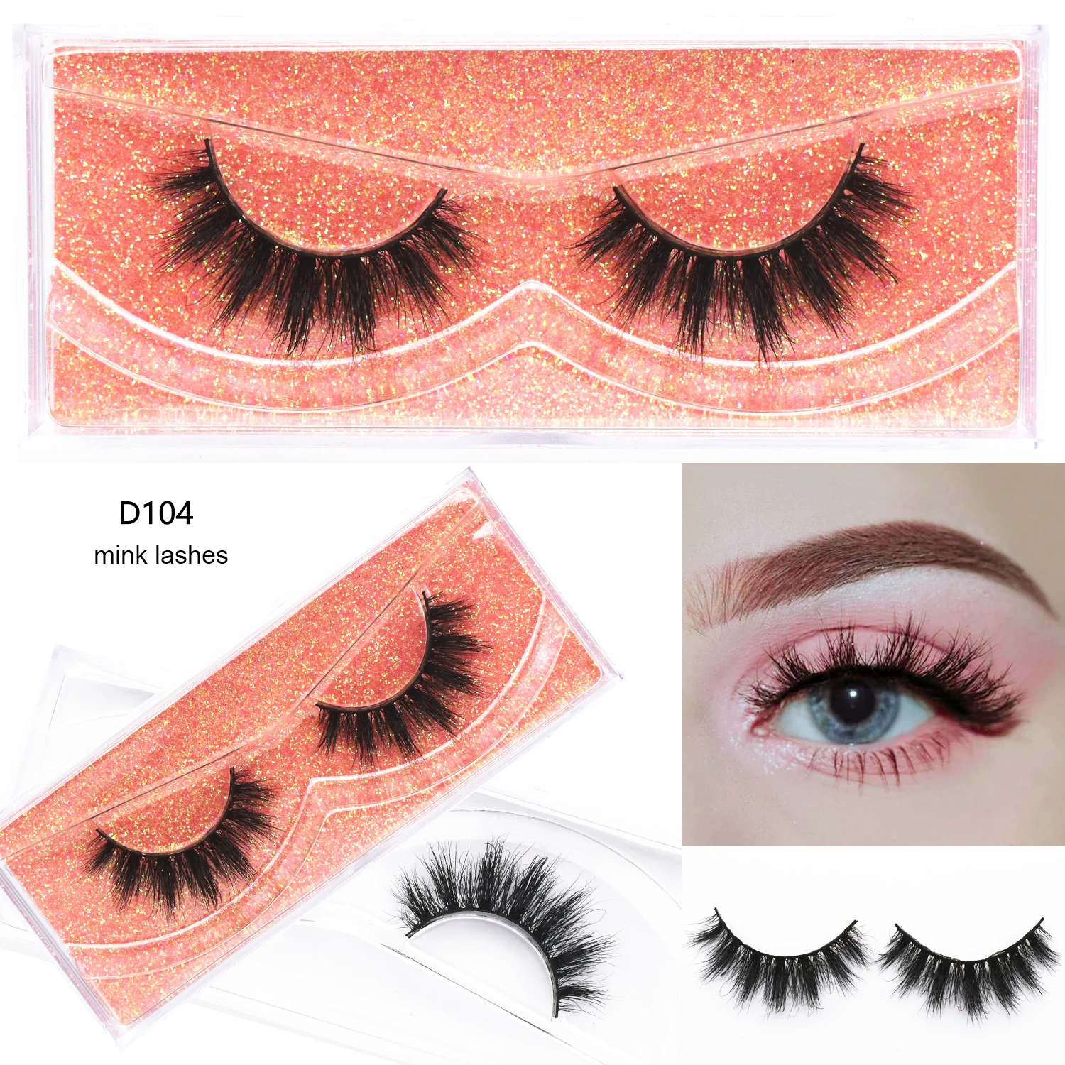 ElllLBAICHA-Faux-cils 3D en Vison D104, Courts, fissuraminants, Py, Naturels, Longs, Extension, Maquillage