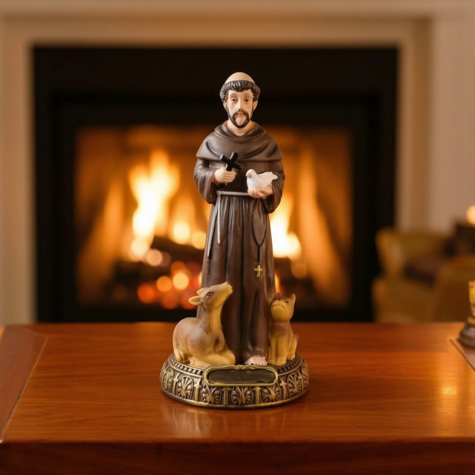 Saint Francis Sculpture with Animals Religious Saint Francis Statue Monk Figurine with Animals Resin Decor Painted for Believers