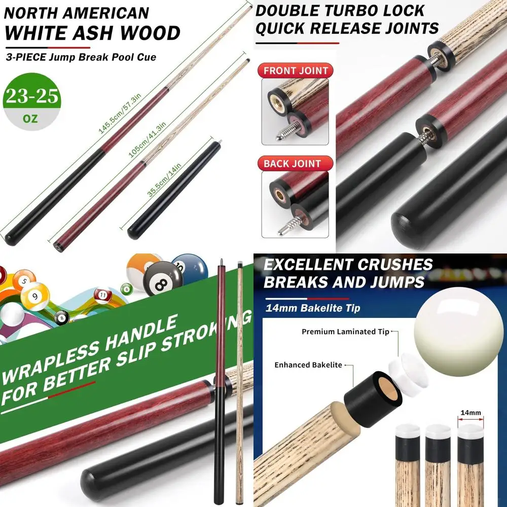 

3-Piece Jump Break Cue with 14mm Bakelite Tip for Powerful Breaks and Smooth Jumps
