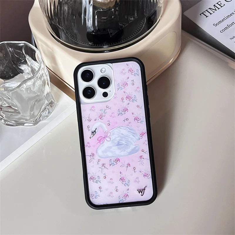 야생화 3D 꽃 백조 나비 고양이 wf 전화 커버 iPhone 16 15 14 13 12 Pro Max 16 Plus Swan Skunk Deer 라벨 wf 케이스