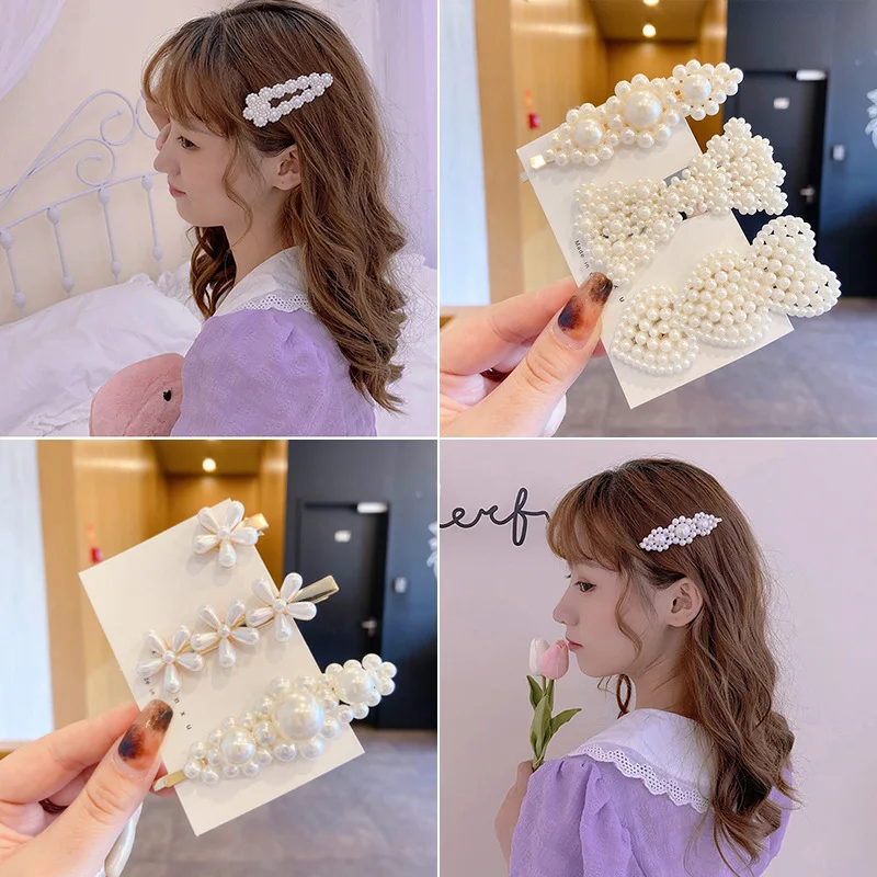 New Fashion Pearl Hair Clip For Women 2022 Girls Geometric Rhinestone Hairpin Flower Barrettes Headwear Jewelry Hair Accessories