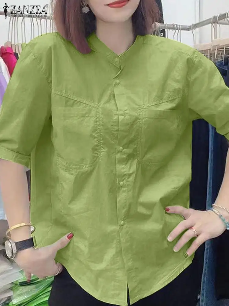 

Fashion Summer Half Sleeve Buttons Down Blouse 2024 ZANZEA Women Solid Casual Work Shirt Female Loose Blusas Mujer Tops Tunic
