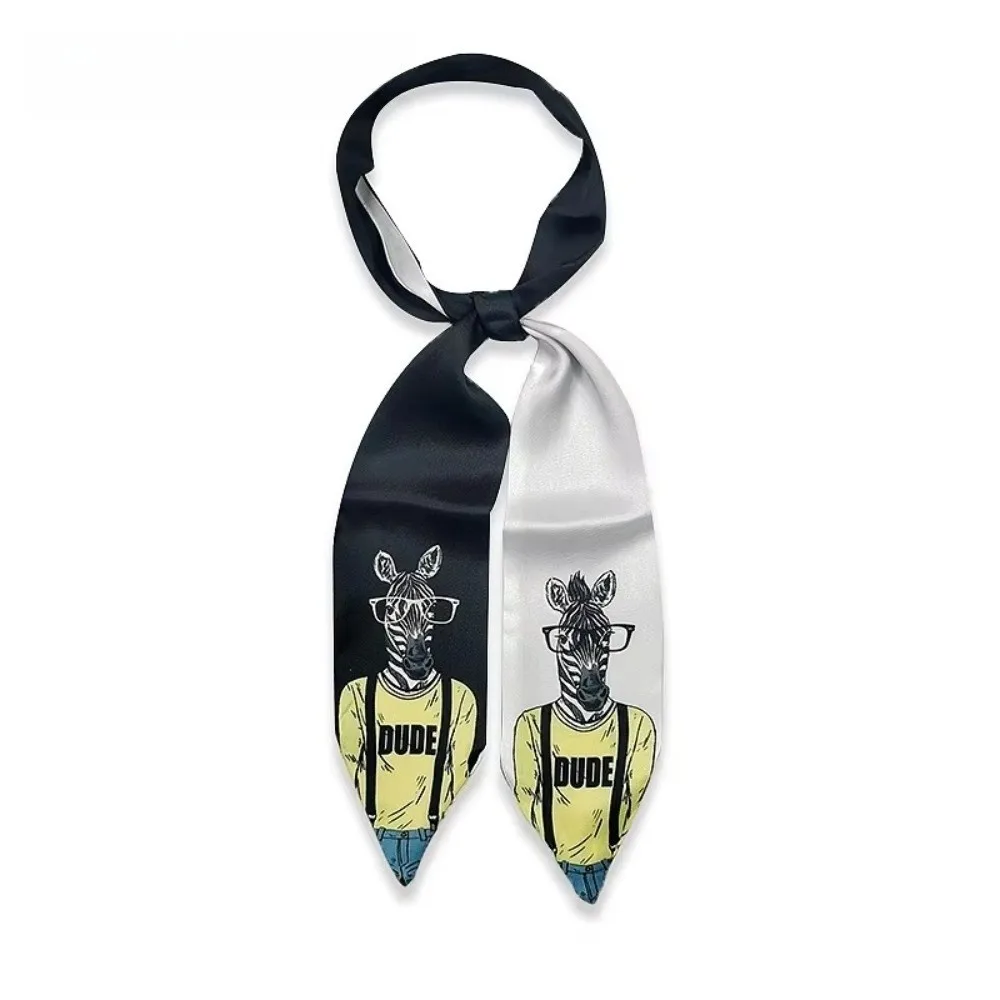 Cute Satin Skinny Scarf Animal Printed Long Small Neckerchief Bag Strap Decorative Business Scarf For Women