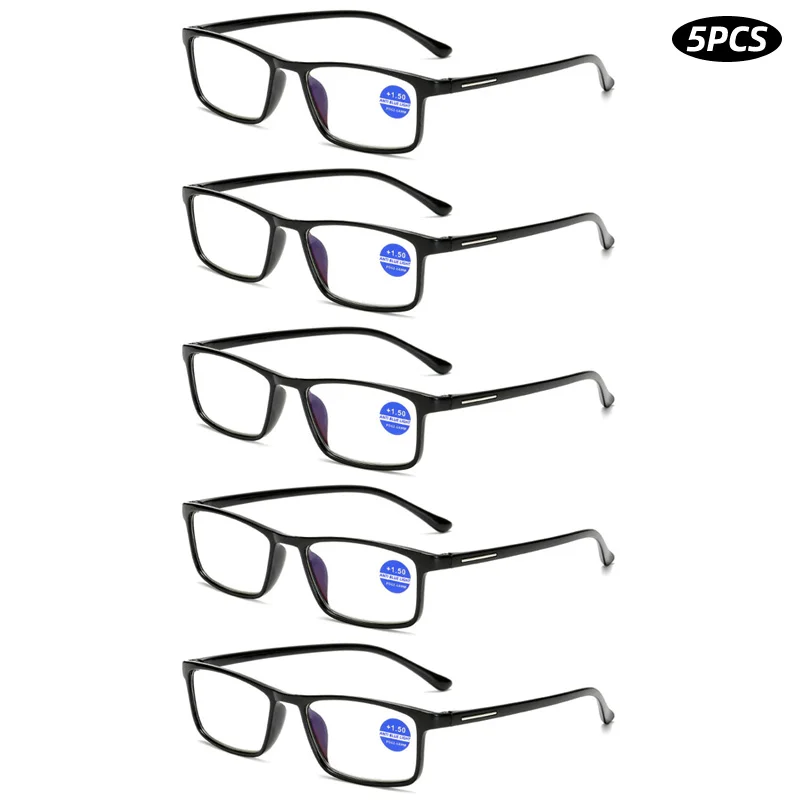 SHONEMES 5PCS Rectangle Reading Glasses TR90 Frame Anti Blue Light Eyewear Men Women Presbyopic Eyeglasses Diopters +1 2 3 4
