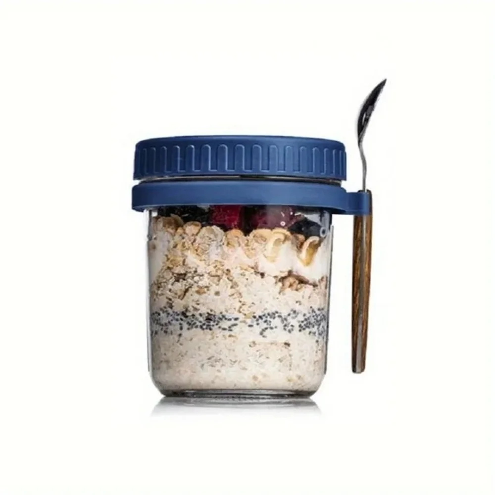 1-pack beker 350ML overnight oats beker glazen beker met deksel en lepel afsluitbaar ontbijtbakje draagbare ontbijtgranen melk salade yoghurt beker keuken