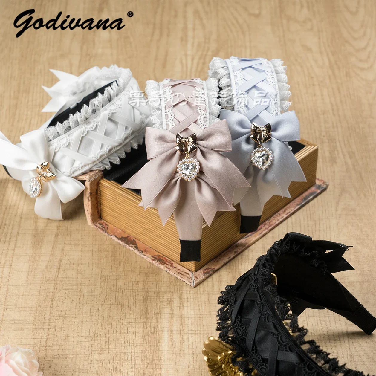 serre-tete-plisse-fait-main-avec-nœud-et-pendentif-cœur-bandeau-japonais-serie-mine-accessoire-de-tete-mignon-et-polyvalent-pour-filles-bandeau-en-dentelle-lolita