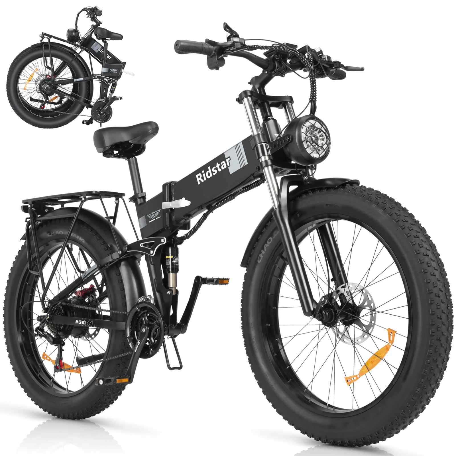 Ridstar DC-26 Electric Bicycle 1500W 37MPH Ebike with 48V 20AH 960Wh Battery 26 inch 21-Speed Gears - Beach Mountain Snow UL