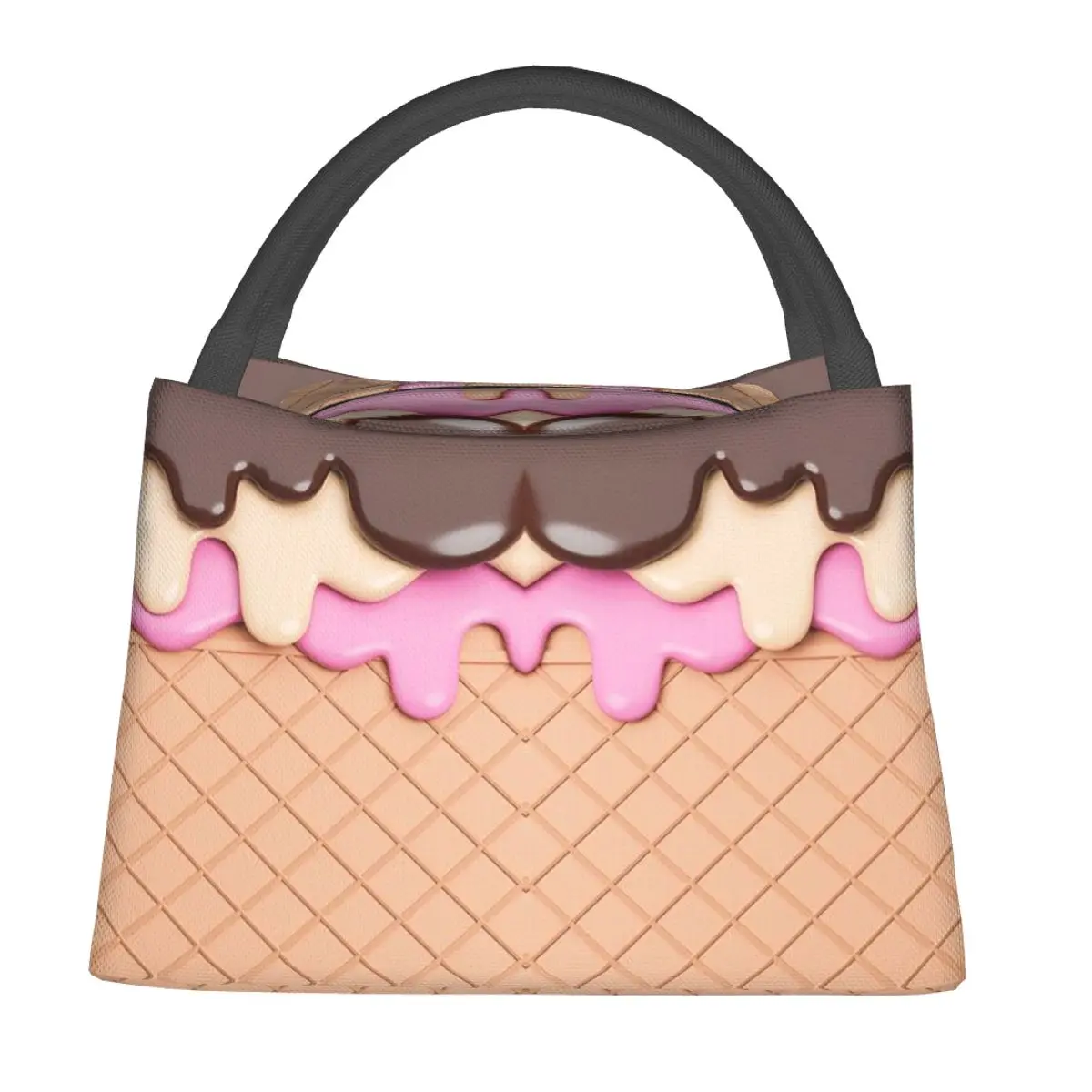 Strawberry Ice Cream Insulated Lunch Bag for Women Children Portable Food Boxes Thermal Lunch Box Tote