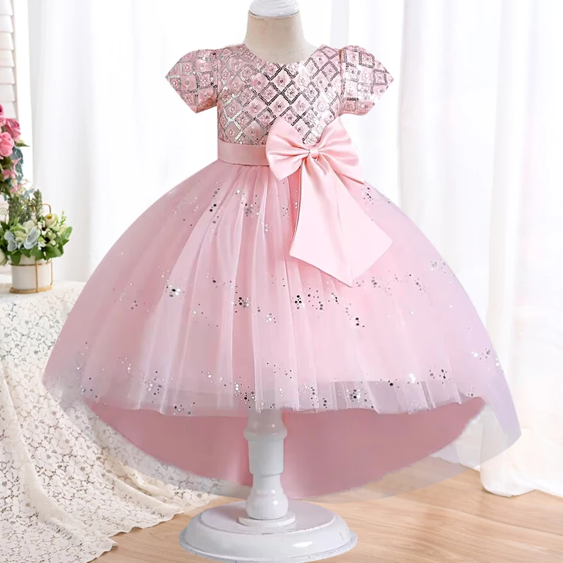 Vestido bordado con lazo grande para fiesta de cumpleaños de niña, vestido con cuentas para fiesta de boda, primer eucarista, nuevo