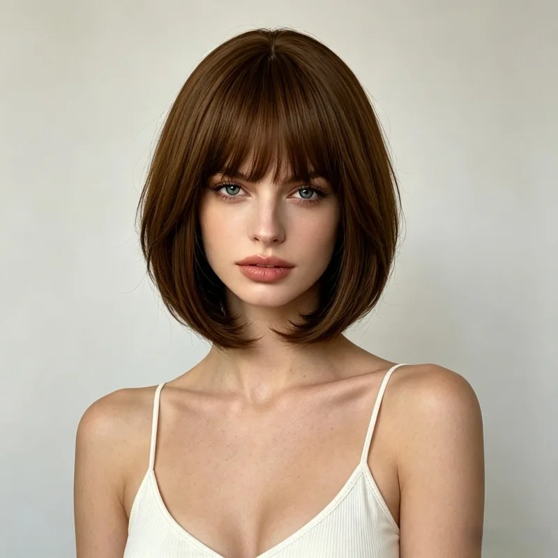 Fashionable Bangs Short Hair Women'S Wig Personalized Outdoor Travel Simulation High Temperature Wire Head-Wearing Synthetic Wig