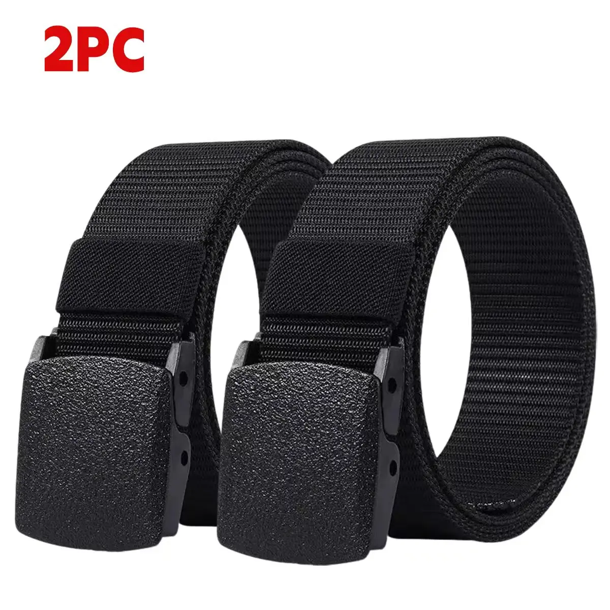 2-Pack Unisex Lightweight Metal-Free Square Plastic Buckle Canvas Belt - Quick, Safe, Breathable, and Durable Sports Belt Suitable for Outdoor Activities, Workwear, Valentine's Day, Football Games, Carnival (Black), Workwear Accessories, Metal-Free Construction, Security Pass Belt, Minimalist Belt, Sturdy Belt, Practical Belt, Casual Wear