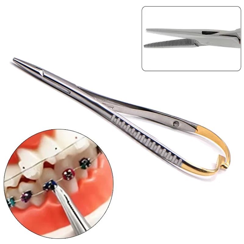 14Cm Dental Orthodontic Plier Needle Holder Tweezers with Gold Handle Dentist Stainless Steel Instrument Equipment Tools