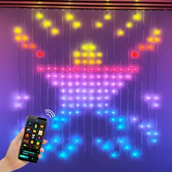 Rideau lumineux LED intelligent avec application Bluetooth, musique, chaîne d'image et de texte, décoration d'éclairage de paysage coloré RVB, affichage de division bricolage