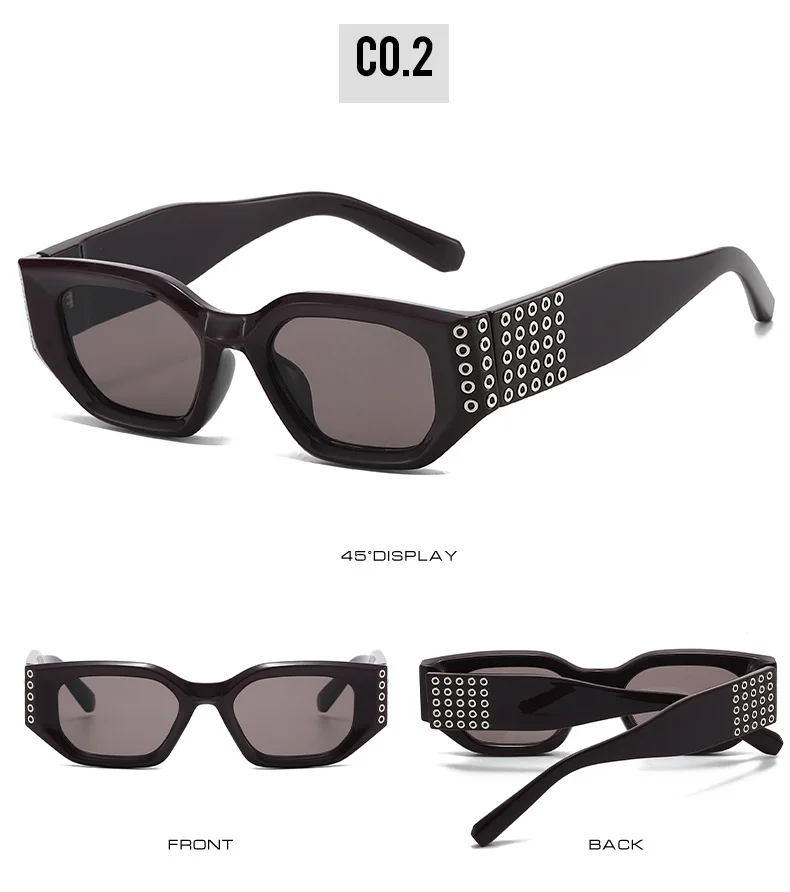 2026 Kleine Rechteckige Sonnenbrille für Damen mit Kreisverzierung, Europäischer Hip-Hop-Stil, Modische Straßenmode, UV400-Schutz – Detail 8