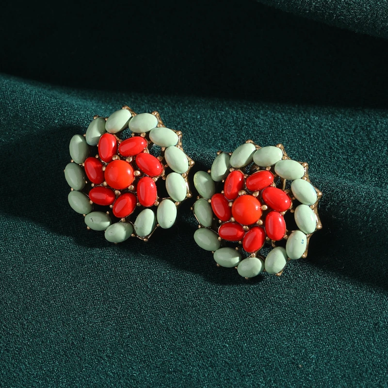 

Vintage Summer Jewelry Earrings Red Green Bean Glass Round Flower Beach Natural Stone Woman Accessories Party 2025 Trend
