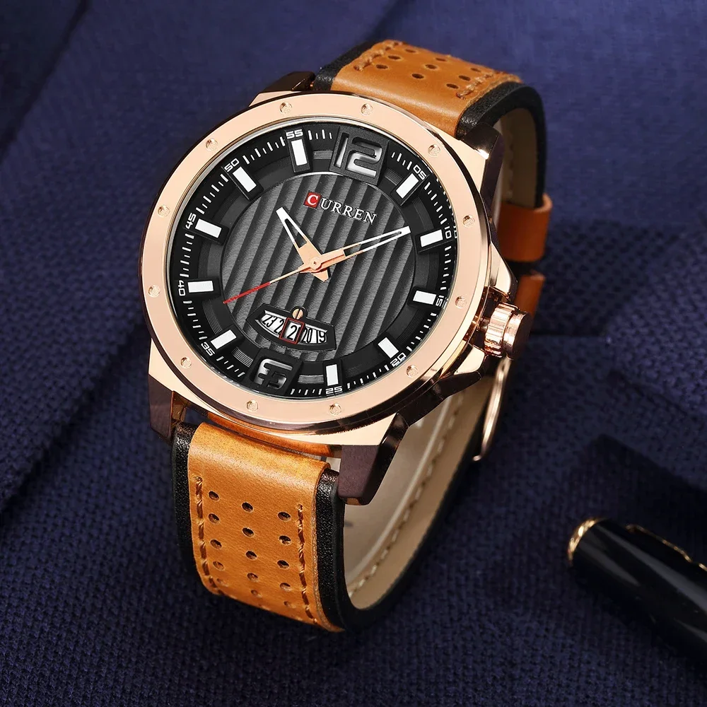 CURREN 8293 Top Brand Luxury Watch Men Date Display Leather Strap Creative Quartz Wrist Watches relogio masculino