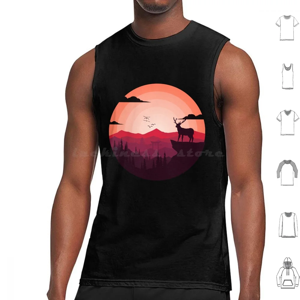 Tropical Summer Mountain Deer Pine Nature Tank Tops Vest Sleeveless Deer In Forest Mountain Country Forest Country