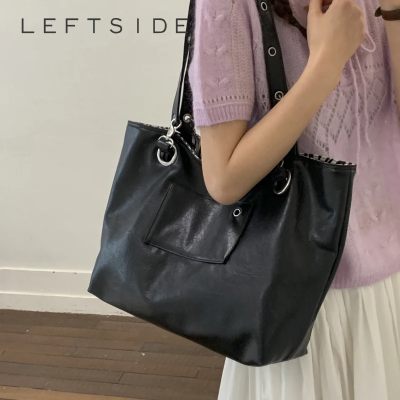 

LEFTSIDE Women's Leather Tote Bag Edgy Aesthetic Daily Office Travel Shopping Luxury Shoulder Bag 2026 Handbags and Purses