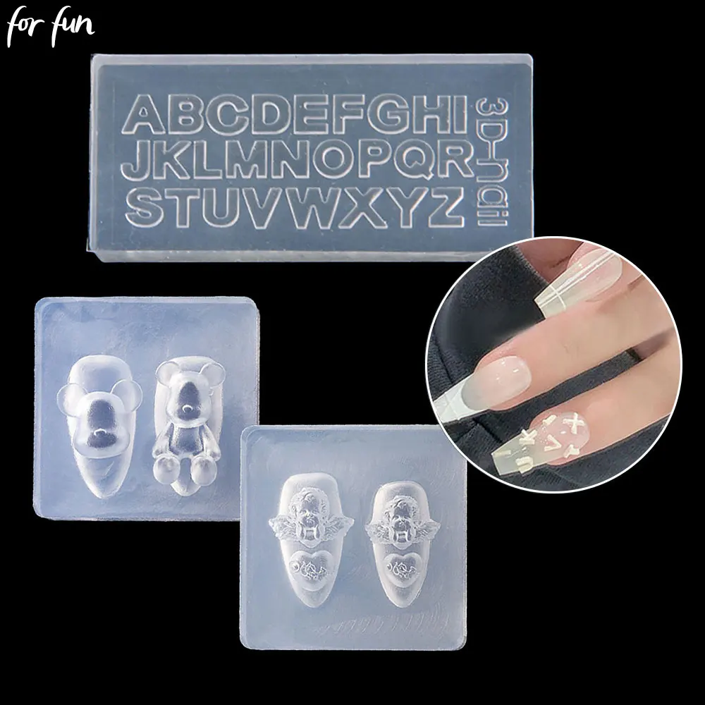 

For Fun 3D English Letter Nail Enhancement Silicone Mold Bear Angel Jewelry Ornaments Model Making DIY Nail Decoration Tool