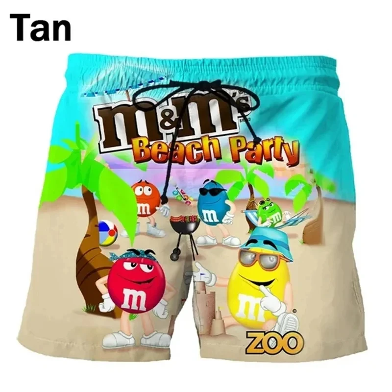 Funny M&M\'s Chocolate Bean Beach Shorts Men 3D Printing M&M Board Shorts Swimsuit Summer Quick Drying Shorts Sport Shorts