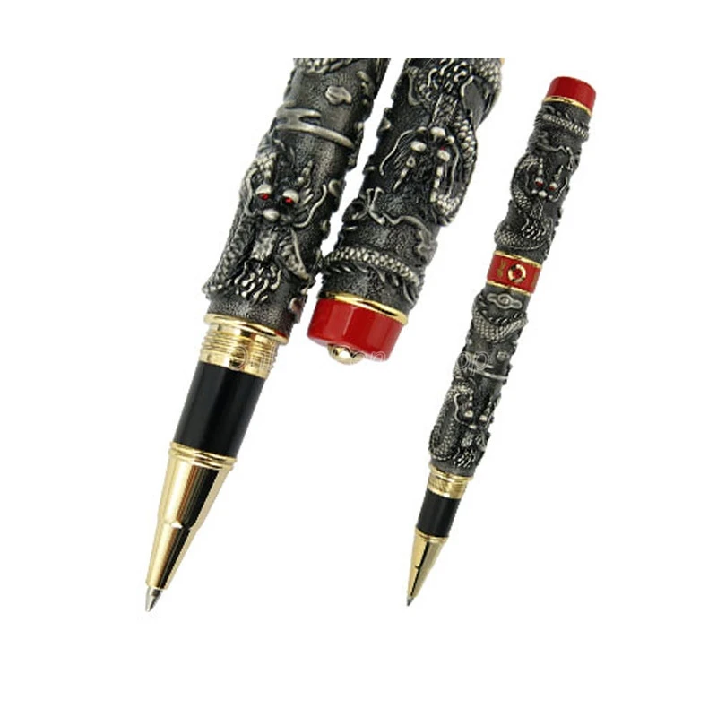 Jinhao gris y rojo doble dragón jugando perla tallado en relieve bolígrafo profesional papelería de oficina sin caja de regalo