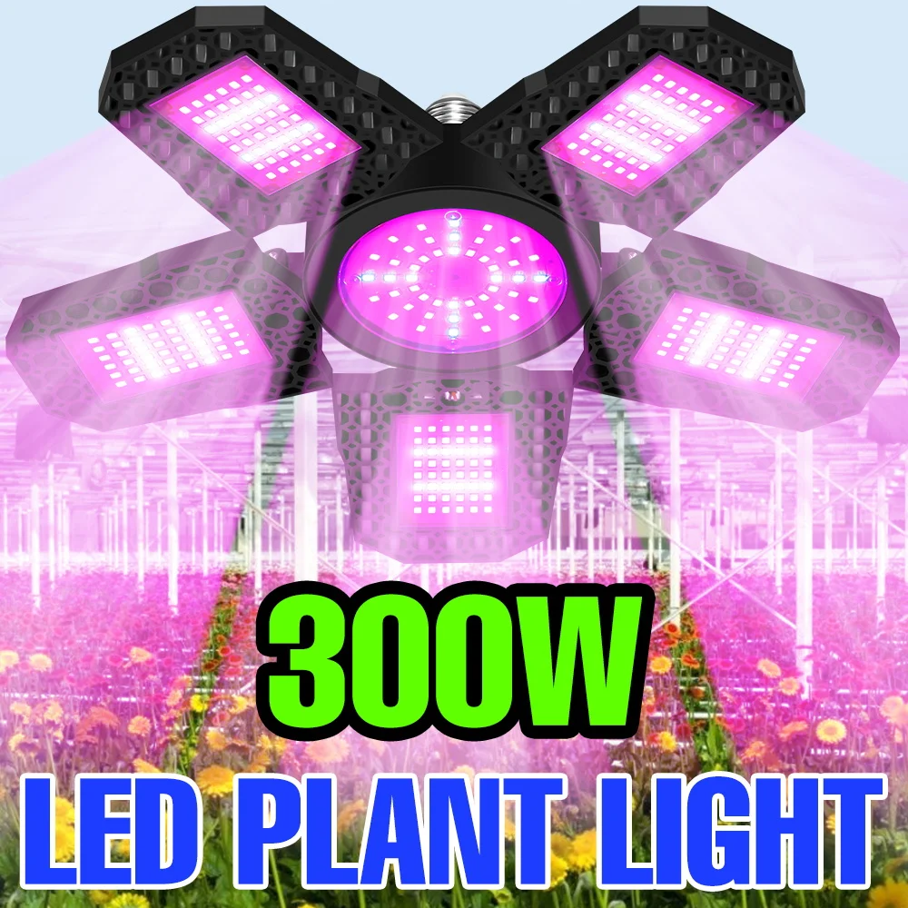 

Светодиодная лампа для растений 300 Вт E27/E26, полный спектр, для гидропоники, теплиц, выращивания фруктов, цветов и овощей