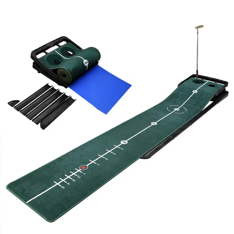 Slope Adjustable Indoor Mini Golf Putting Trainer Mat with Rotory Holes Automatic Ball Return Track Nice Putting Surface