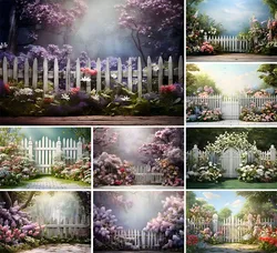 Mehofond Photography Background Spring Garden Fence Flower Kid Adult Birthday Party Wedding Portrait Decor Backdrop Photo Studio