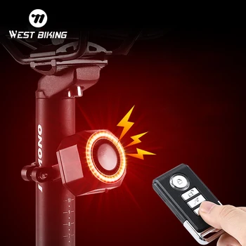 WEST BIKING Multifunktionales Fahrrad-Rücklicht, intelligenter Auto-Start-Bremserkennung, Diebstahlalarm, USB, IP65, Rücklicht, Fernverriegelung