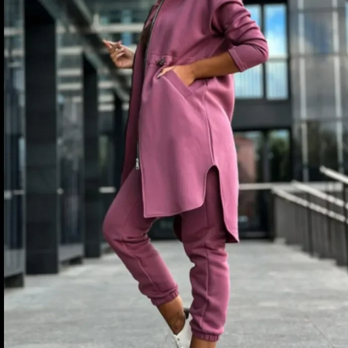 Set di pantaloni da donna autunno inverno set di pantaloni tinta unita con zip con cappuccio felpa con cappuccio tasca set di pantaloni a matita regolari moda casual