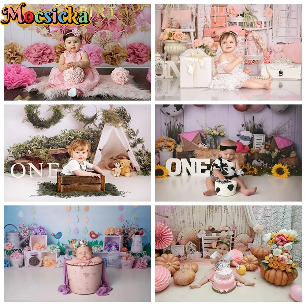 

Mocsicka Birthday Background Balloons Butterfly Flower Princess Newborn Baby Shower Photo Backdrop Party Decoration Props Banner