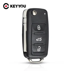 KEYYOU-Substituição Folding Car Key Shell, caso Fob, 3Button, Fit para VW Volkswagen Golf, Mk6, Tiguan, Polo, Passat, CC, ASSENTO, Skoda, Octavia