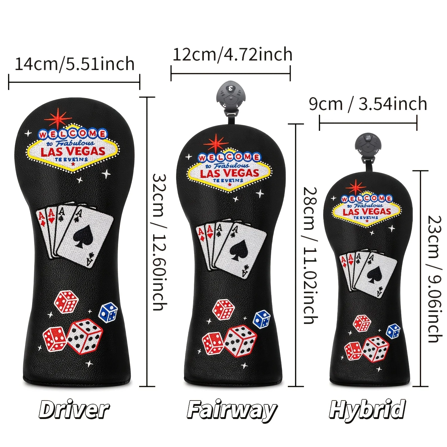 1pc/4pcs Golf Head Covers Compatible for Driver, Fairway Wood & Hybrid - of Spades, Clubs, Hearts, Diamonds Design image 6