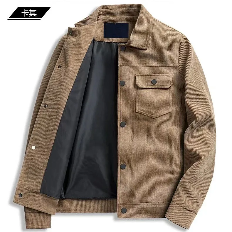 Autumn Winter Corduroy Coat Men\'s Fashion Lapel Work Jacket Plush Warm Keeping Simple Retro Men\'s Coat Jacket Men