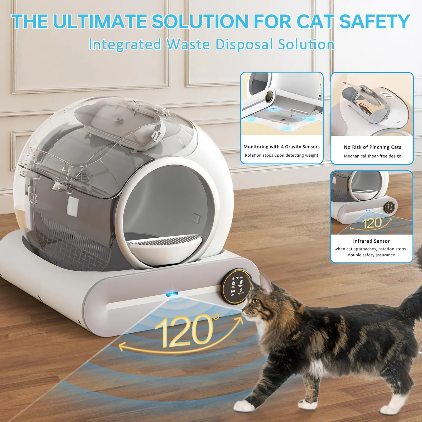 Self Cleaning Cat Litter Box, Automatic Cat Litter Box Self Cleaning for Multiple Cats, App Control, Smart Safety Large Capacity