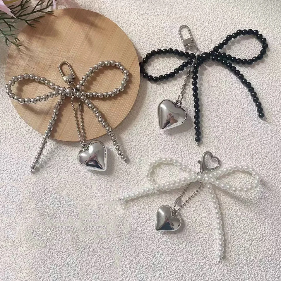 Trend Beauty Pearl Bow Strap Love Pendant Sweet And Versatile Keychain Backpack Pendant For Women