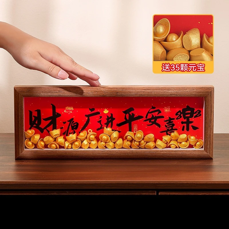 Wealth Blessing Display Piece | New Home Decor, Wood Feng Shui Ornament for Entryway and Living Room