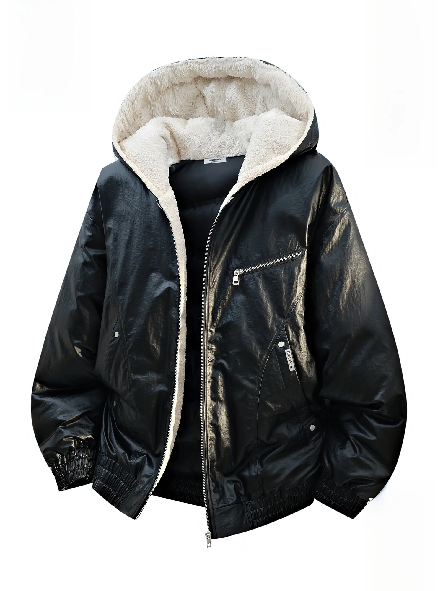 

Мужская хлопковая куртка Paul Frank с утепленной флисовой подкладкой, свободного кроя, с глянцевой поверхностью, теплая зимняя рабочая одежда, молодежная модная модель из ПУ материала