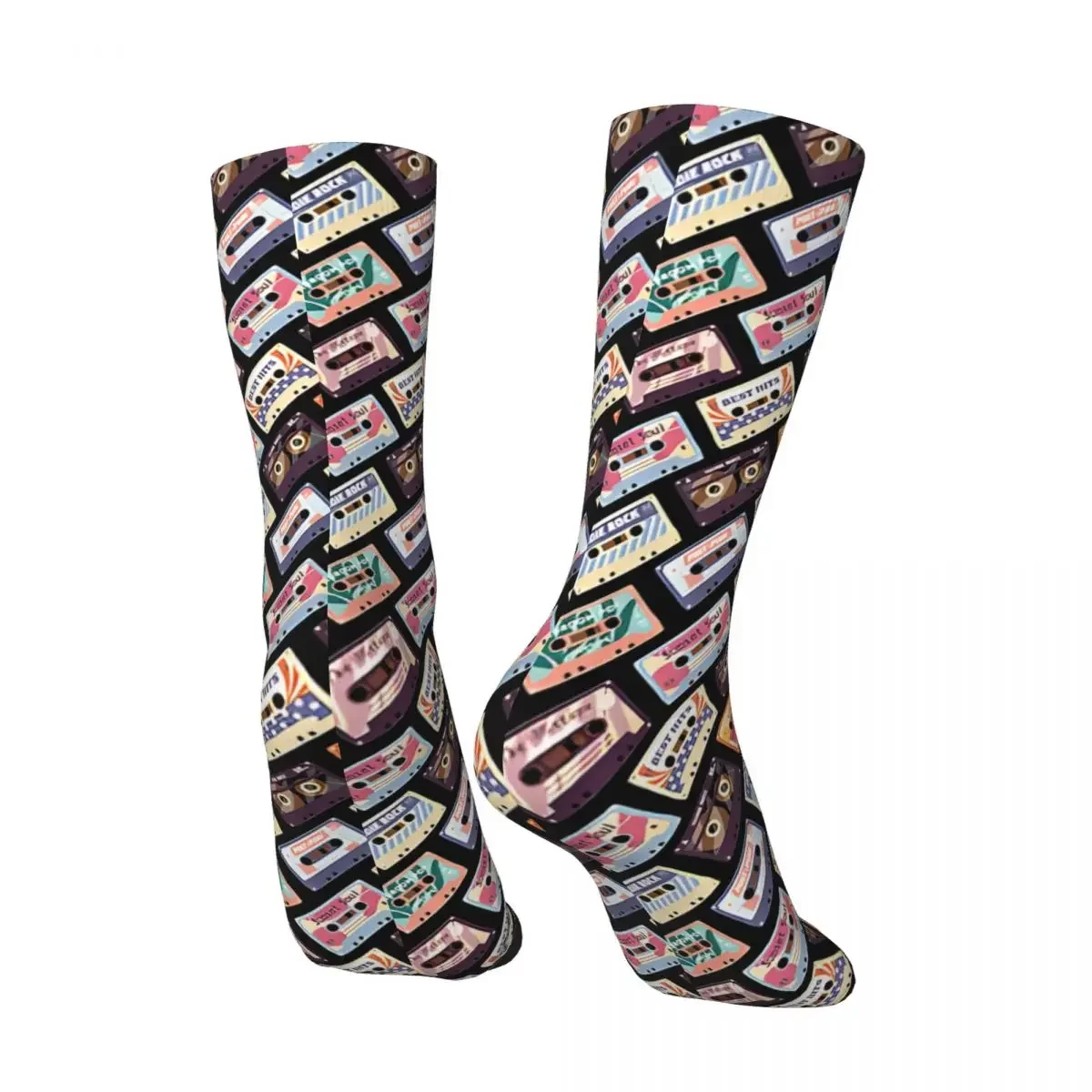 Crazy compression 1970 Music Tapes Sock for Men Vintage Quality Pattern Crew Sock Casual