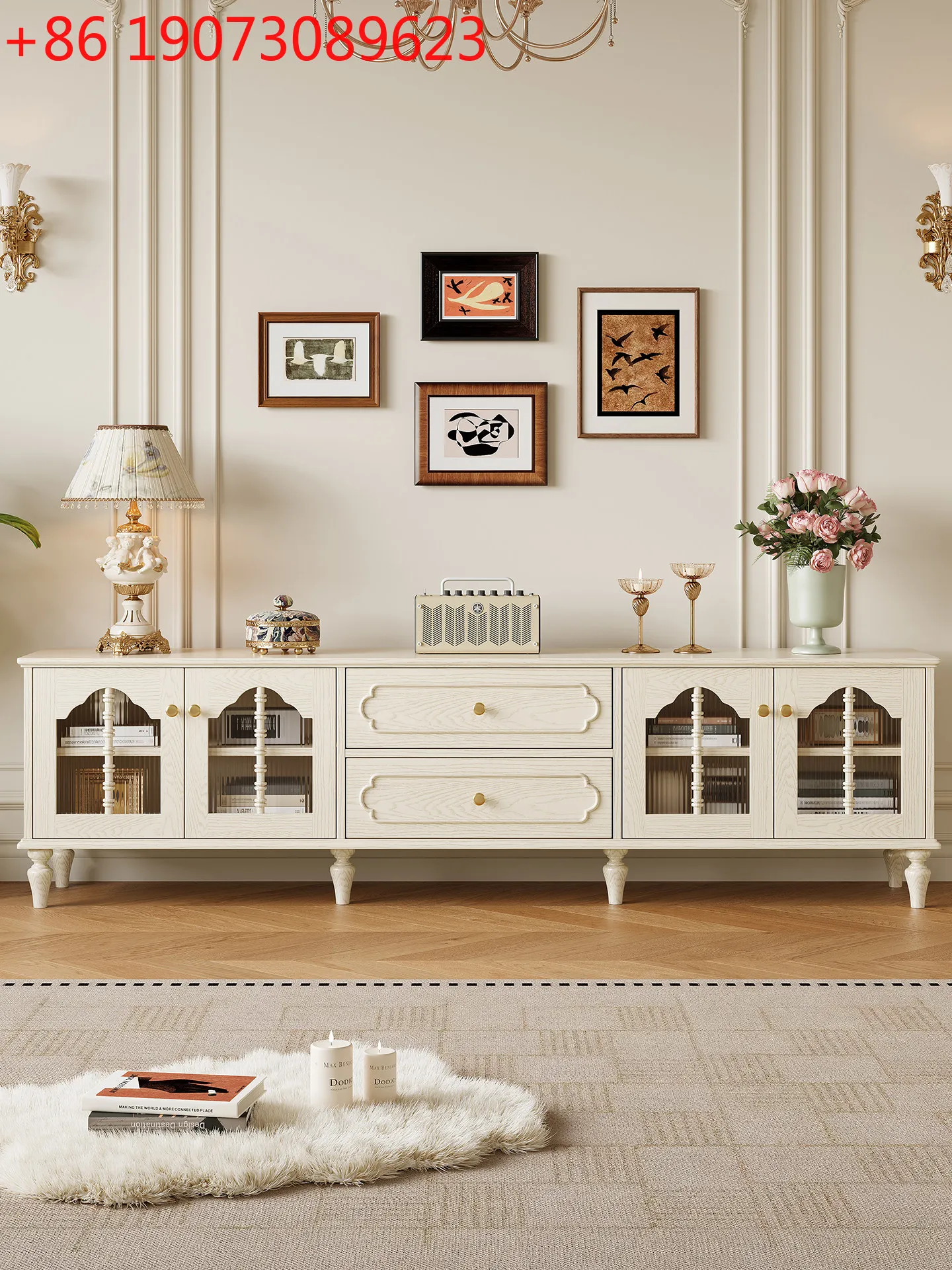 

American white solid wood living room French cream wind storage storage floor cabinet household wall TV cabinet