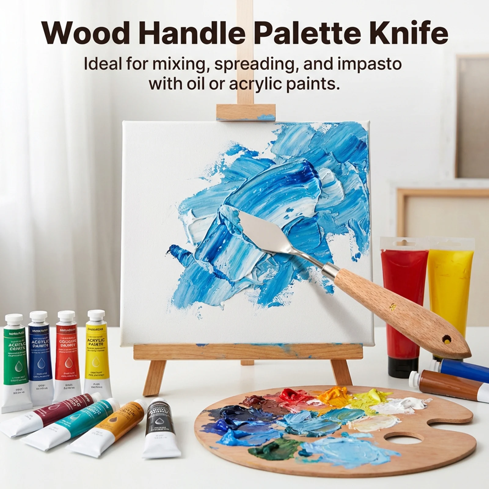 

Beech Wood Handle Painting Palette Knives Set Stainless Steel Blades for Oil Painting Mixing Scraping Art Tools