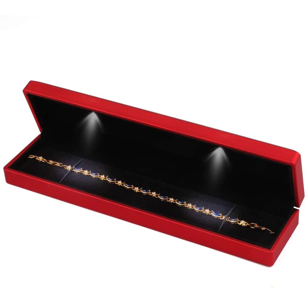 

Creative LED Light Display Case Necklace Pendant Bracelet Jewelry Storage Box Packaging for Proposal Engagement Anniversary