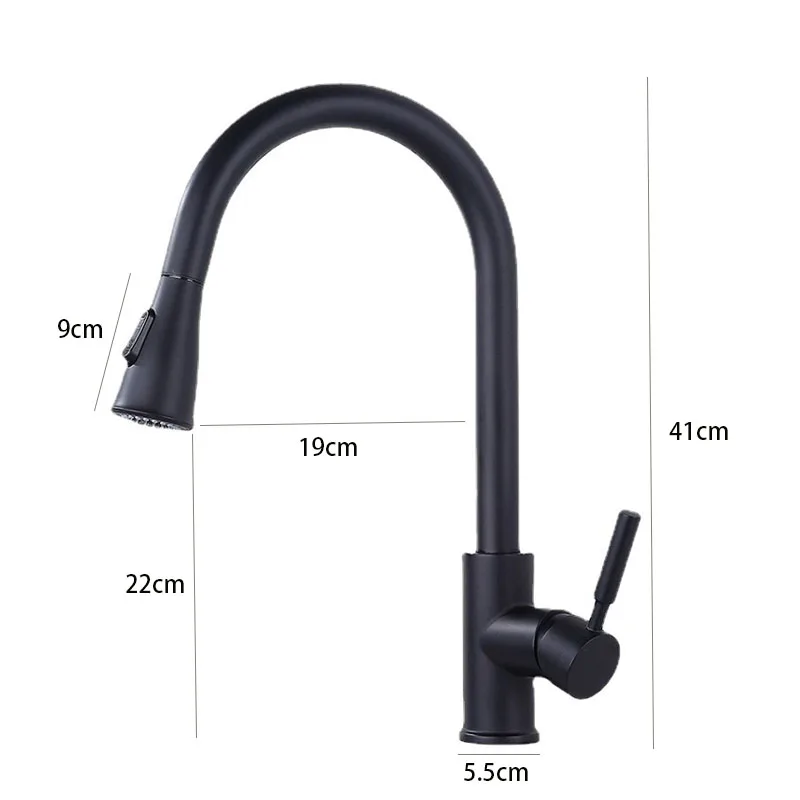 Brushed Kitchen Faucet Single Hole Pull Out Spout Kitchen Sink Mixer Tap Stream Sprayer Head Black 360 Rotation Shower Faucet