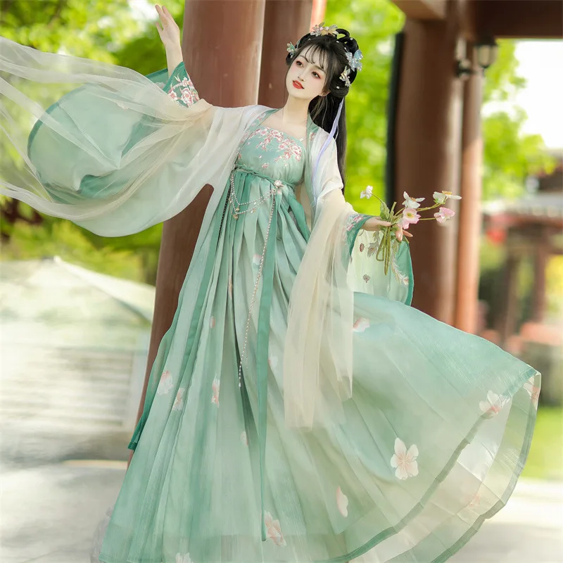 NT146 Hanfu Женская одежда в старинном стиле розовая рубашка с большим рукавом юбки до груди Элегантные повседневные летние