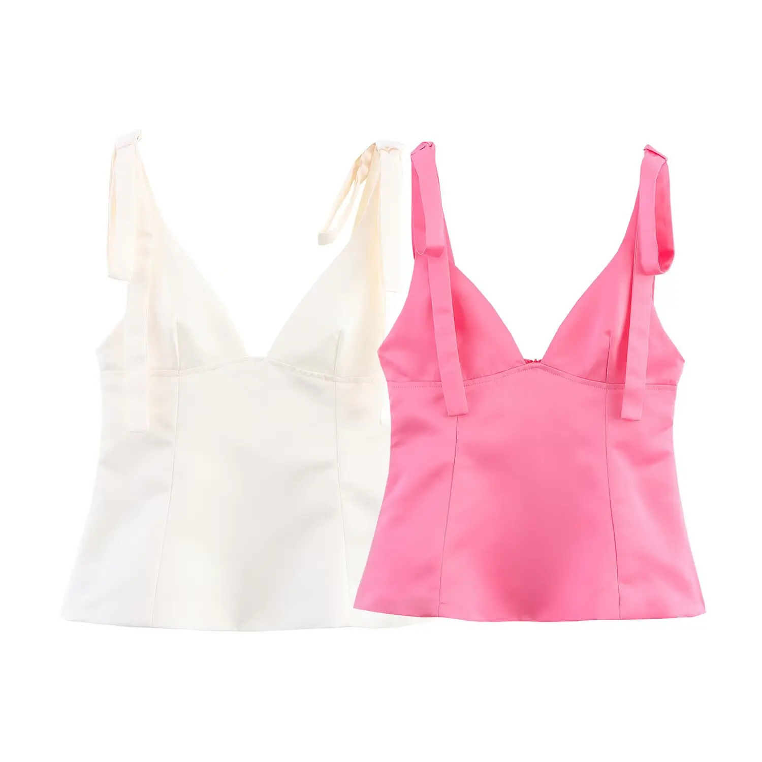 

женский атласный топ на бретельках с бантом на плечевом ремне с v-образным вырезом, однотонный, с открытой спиной, сексуальный, на молнии сзади, тонкий укороченный жилет, летние топы