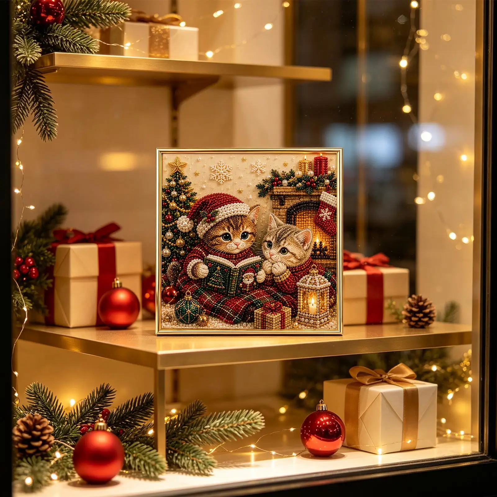Pearl Art Kits For Adults DIY Cute Christmas Seasonal Cat Beginner-Friendly Funny Animal Crafting Set Kids Adults Home Porch