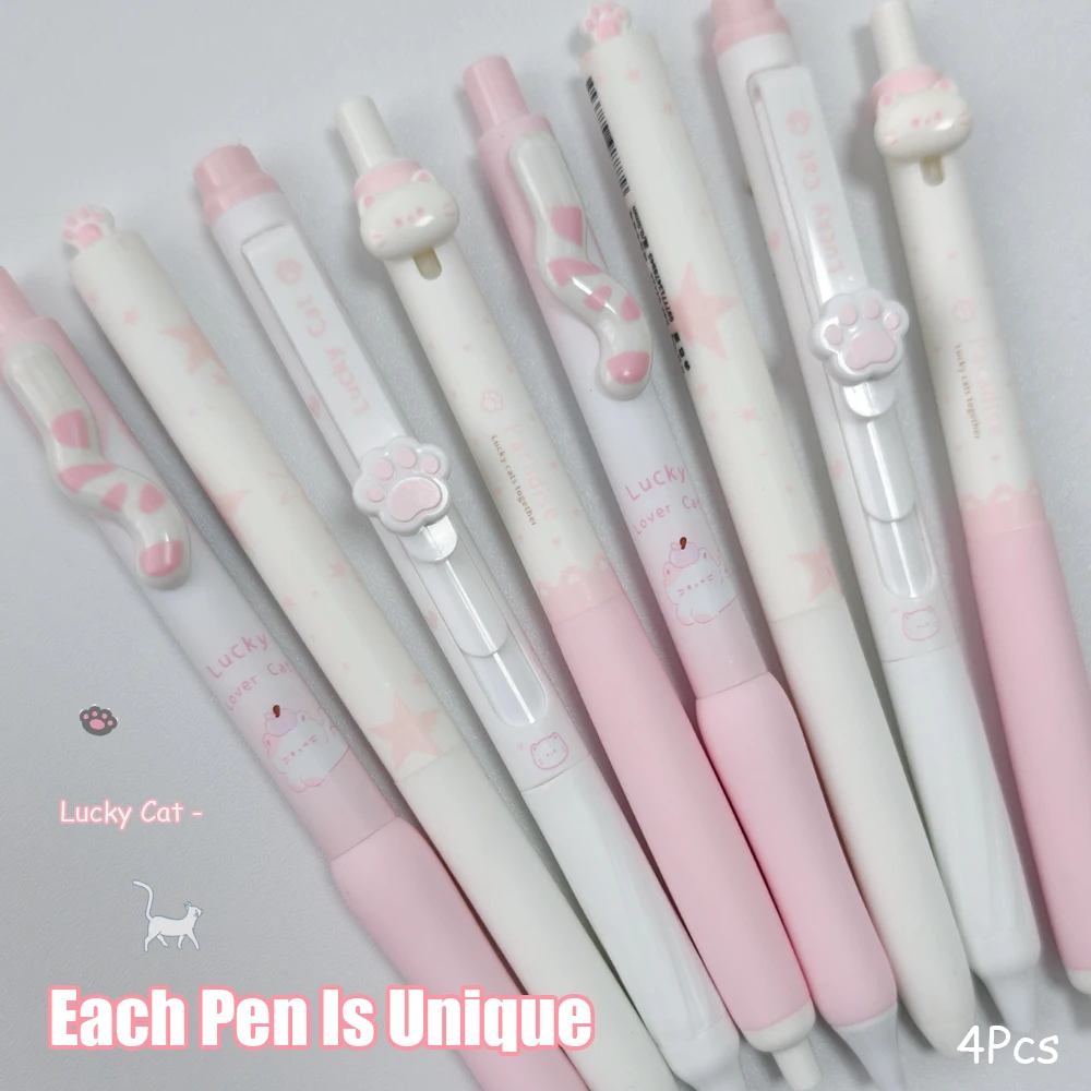 

4 Pcs Cute Kitten Gel Pen Set 0.5mm Fun Animal Quick-Drying Pen Creative Cartoon Cat Black Pen for School and Office Supplies