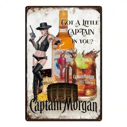 Captain Rum Metal Tin Sign Vintage Pirate Bar Wall Art Man Cave Decor