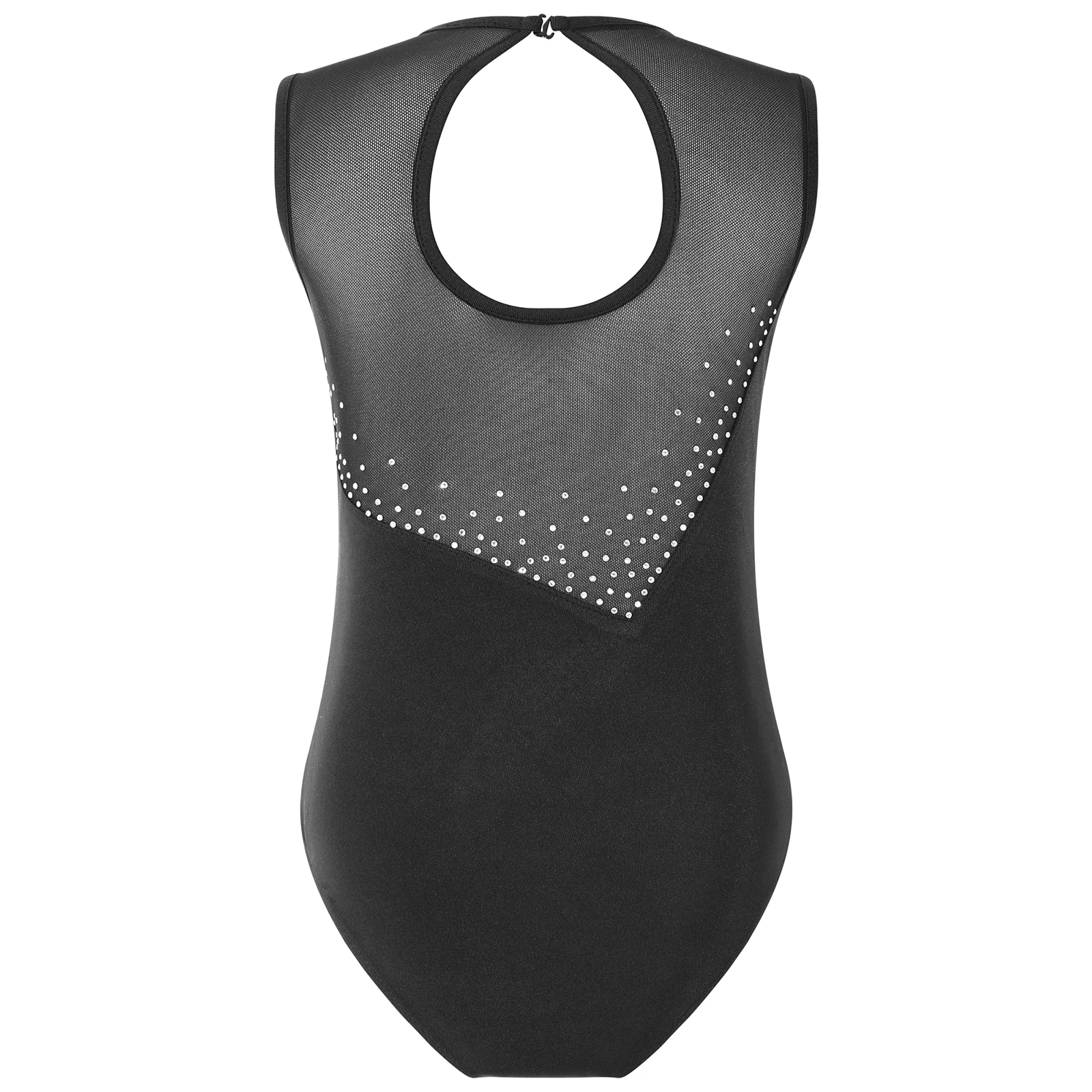 Girls Gymnastic Ballet Jersey Leotards Figure Skating Dance Costume Round Neckline Shiny Rhinestone Dance Leotards Tank Bodysuit