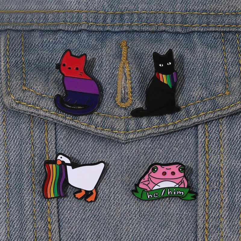 Him Pines LGBT Lapel Badges Cats Frog Goose Jewelry Gift for Kids Friends Pride Flag Enamel  Brooch Custom Love is Love He